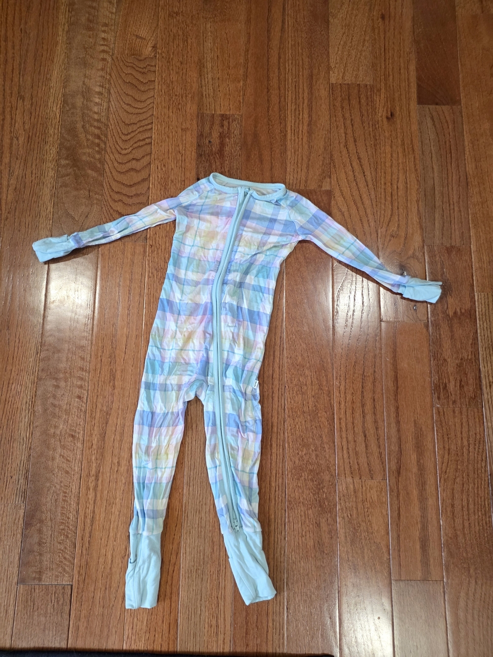 Little Sleepies Pastel Plaid Footed One-Piece - Light Blue Multicolor